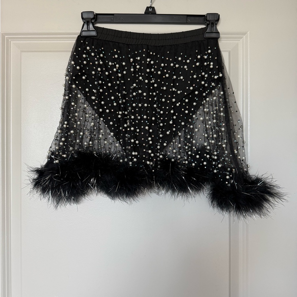 iHeartRaves Black Beaded Mini Skirt